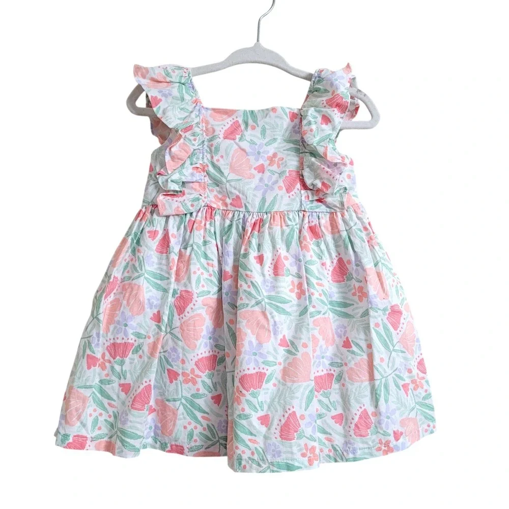 Lot of 2 Carter's‎ Baby Girl Dresses 9 Month Layered Floral Ruffle Sleeves Lined